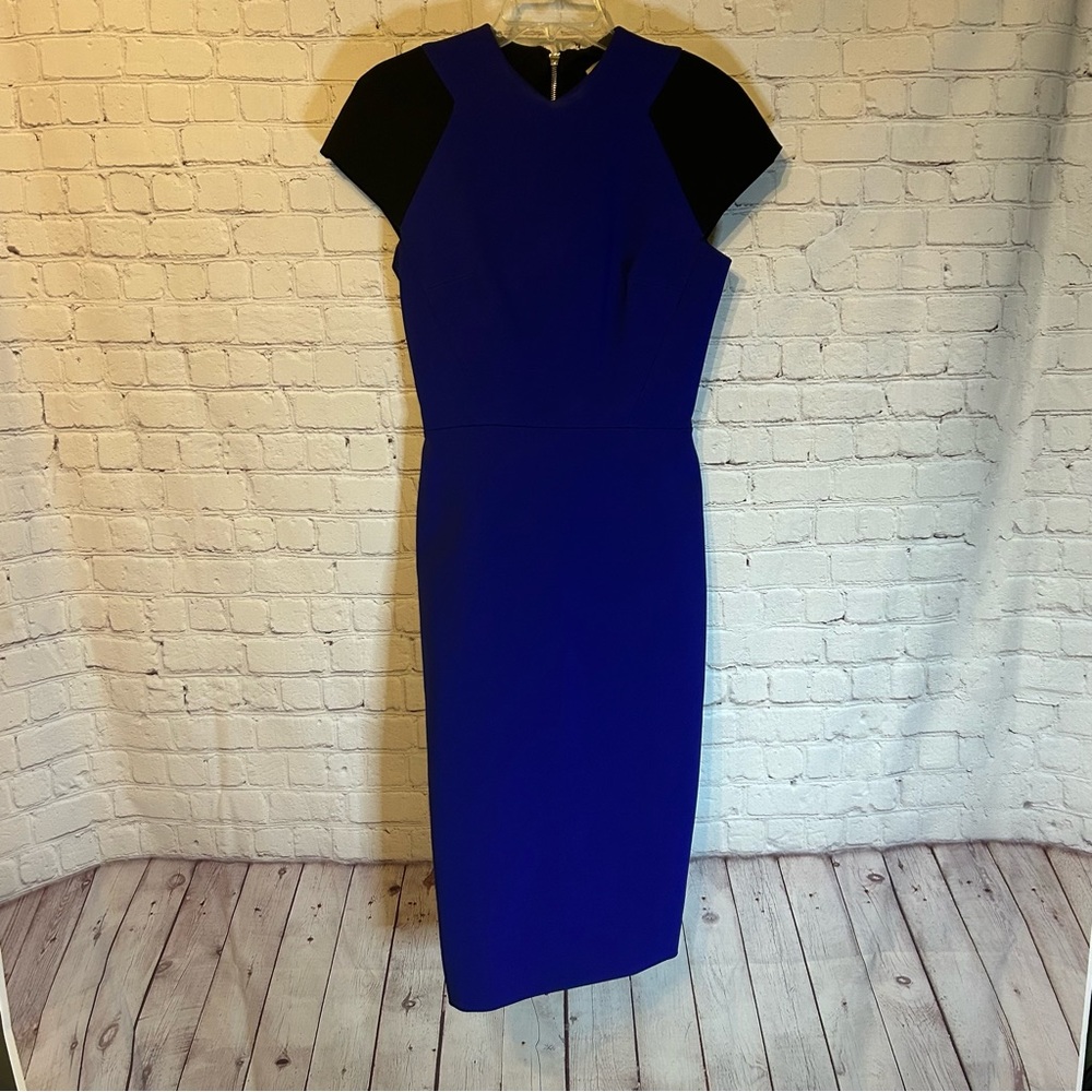 Victoria Beckham black & royal blue midi bodycon dress, 10